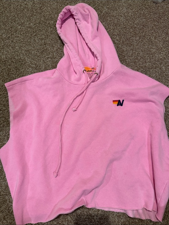 Aviator Nation Tops - Pink Aviator Nation Sleeveless Hoodie with Embroidered Logo on chest